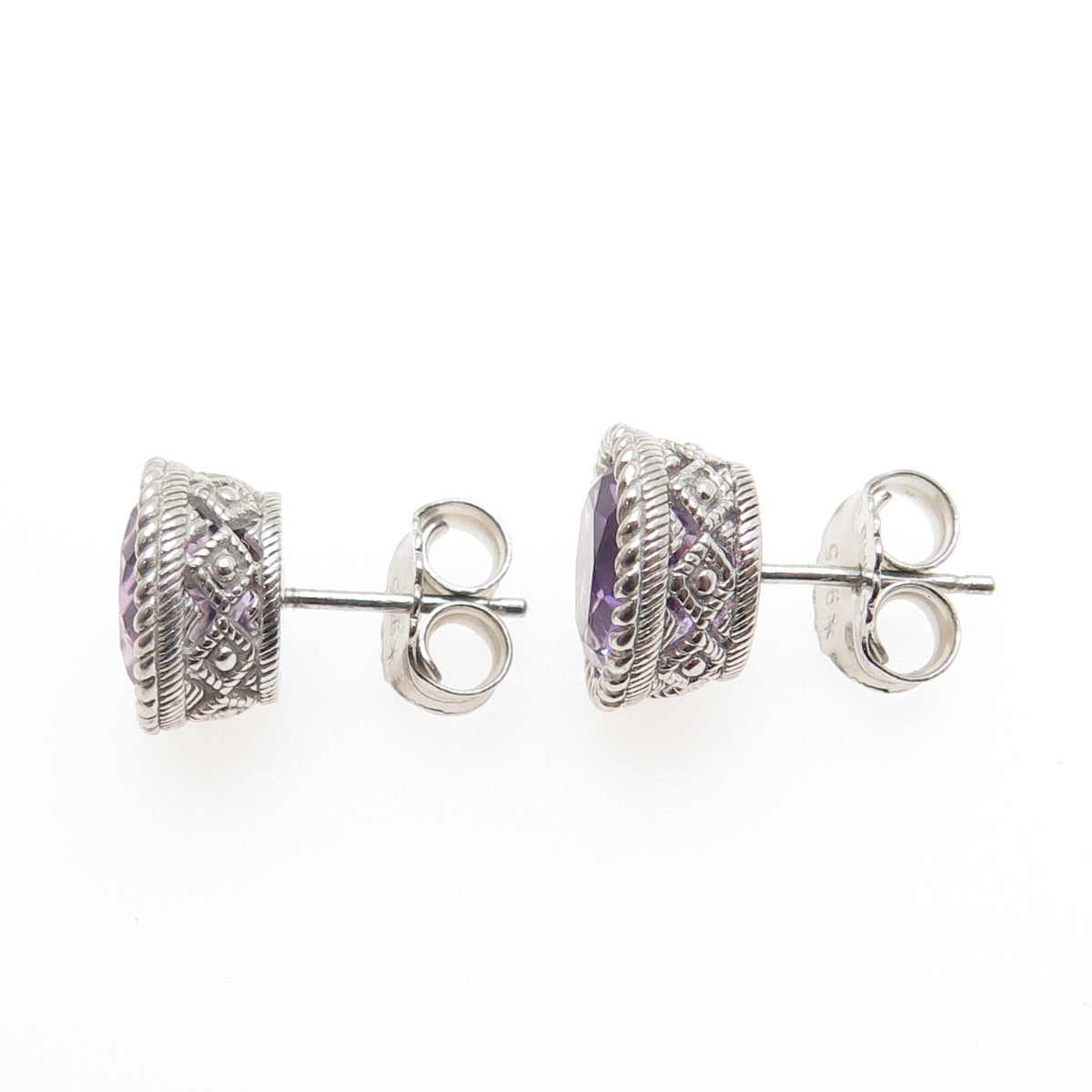 JUDITH RIPKA 925 Sterling Silver Real Amethyst Stud Earrings