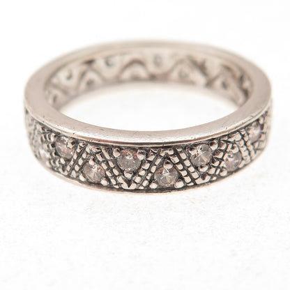 925 Sterling Silver Round-Cut C Z Zig Zag Band Ring Size 10