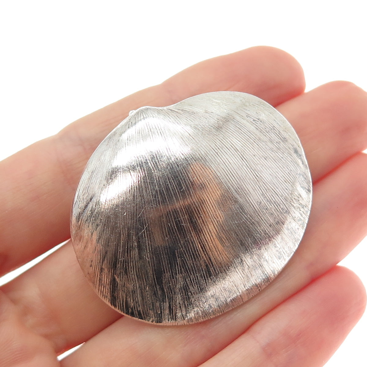 925 Sterling Silver Vintage Mexico Seashell Oxidized Pin Brooch / Pendant