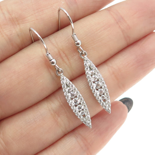 925 Sterling Silver Pave C Z Dangling Hook Earrings