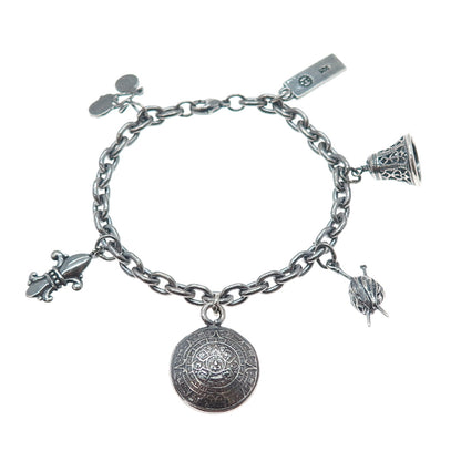 SUNDANCER 925 Sterling Silver Vintage Multi-Charms Oxidized Bracelet 6.75"