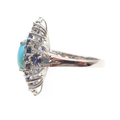 Chuck Clemency Sterling Silver Real Turquoise Iolite White Topaz Ring Size 8.25