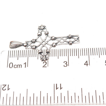 925 Sterling Silver Vintage Floral Cross Oxidized Charm Pendant