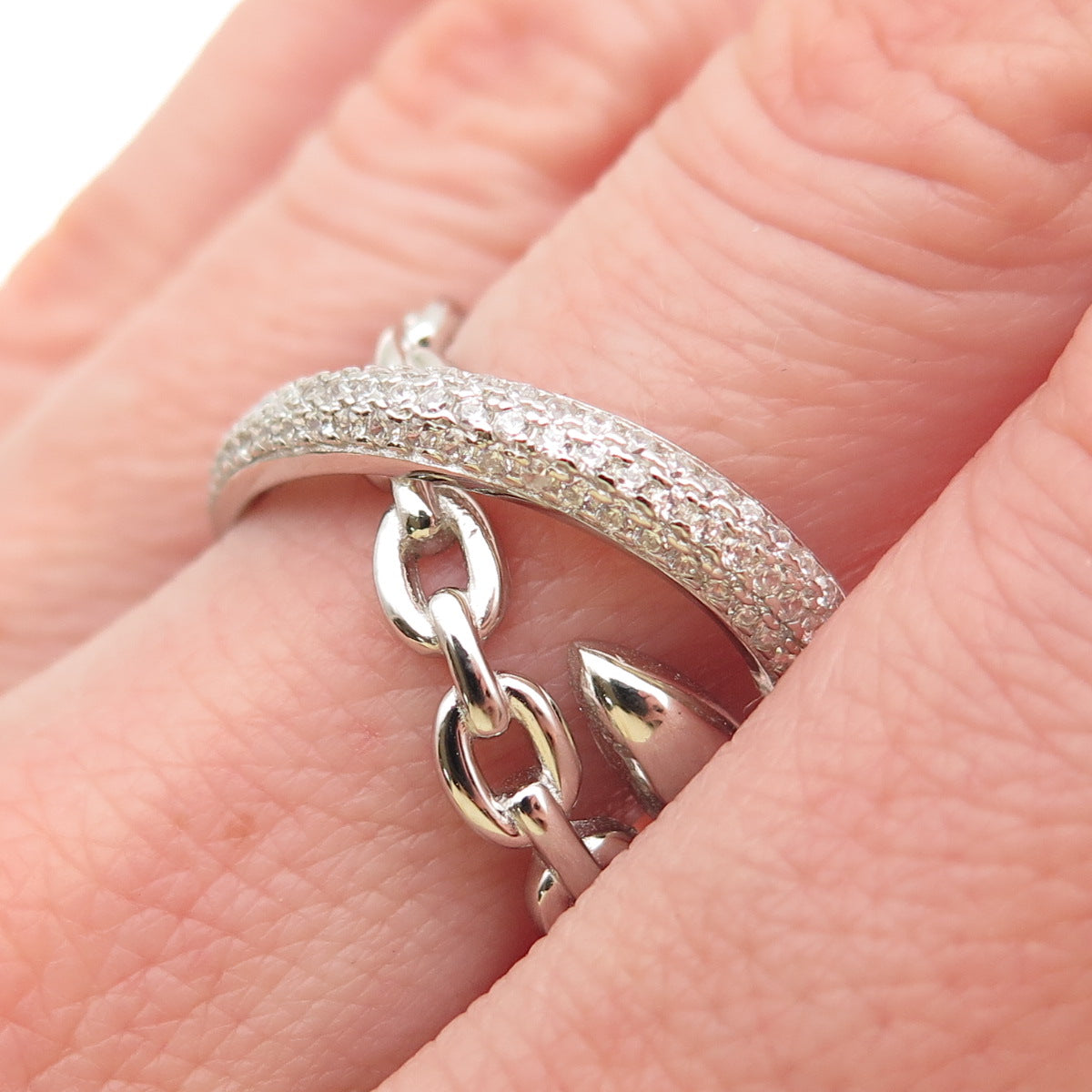 925 Sterling Silver Round-Cut C Z Crisscross Ring Size 8.25
