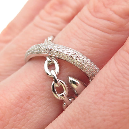 925 Sterling Silver Round-Cut C Z Crisscross Ring Size 8.25