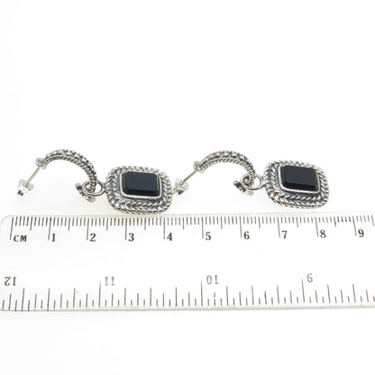 925 Sterling Silver Vintage Real Black Onyx Charm Dangling Earrings