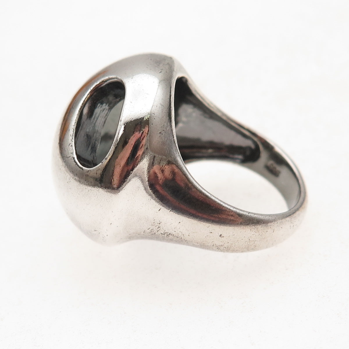 925 Sterling Silver Vintage Modernist Dome Oxidized Ring Size 8