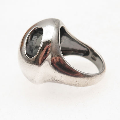 925 Sterling Silver Vintage Modernist Dome Oxidized Ring Size 8