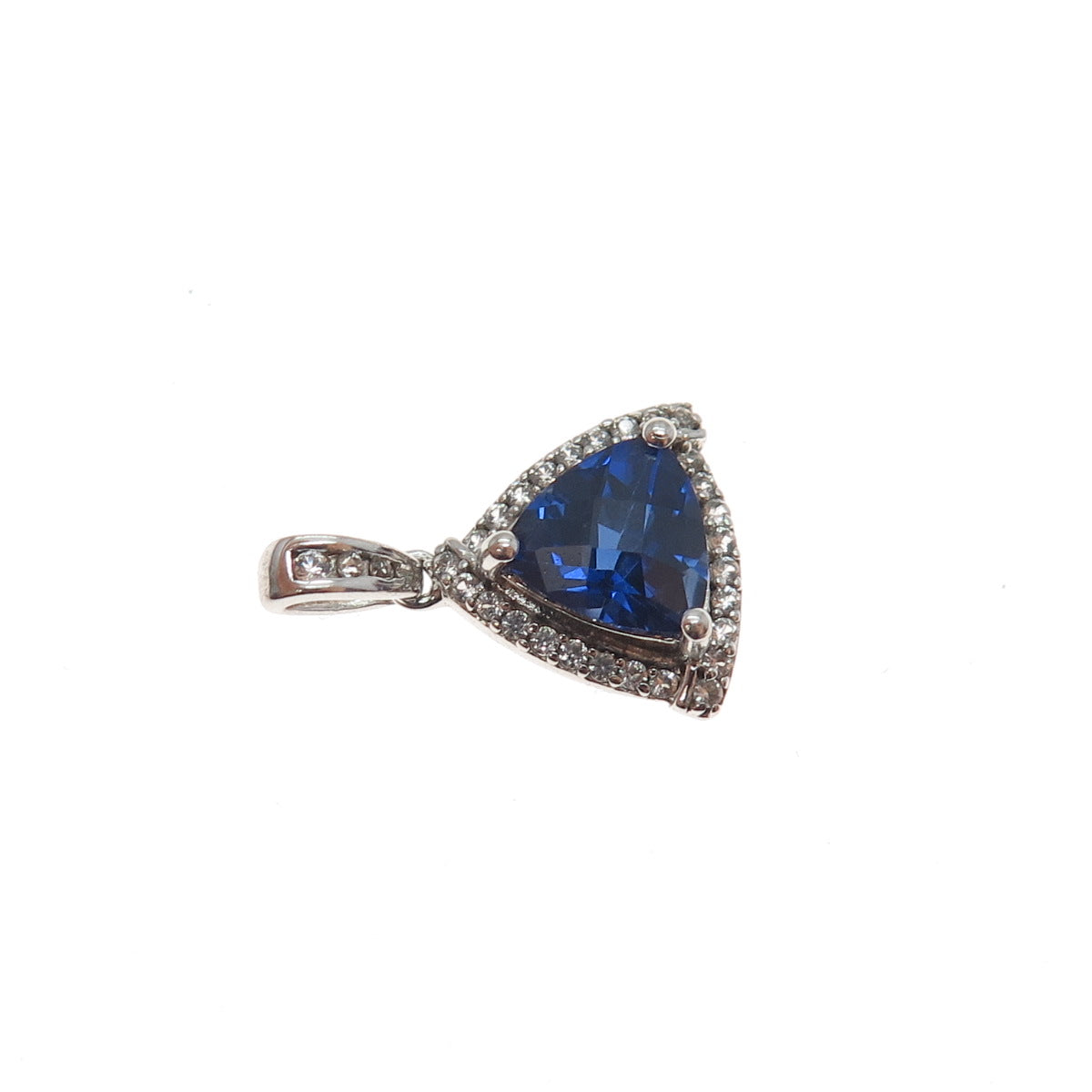 925 Sterling Silver Lab-Created Sapphire & Real White Topaz Mini Charm Pendant