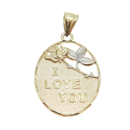 925 Sterling Silver 2-Tone "I Love Yoy" Floral Pendant