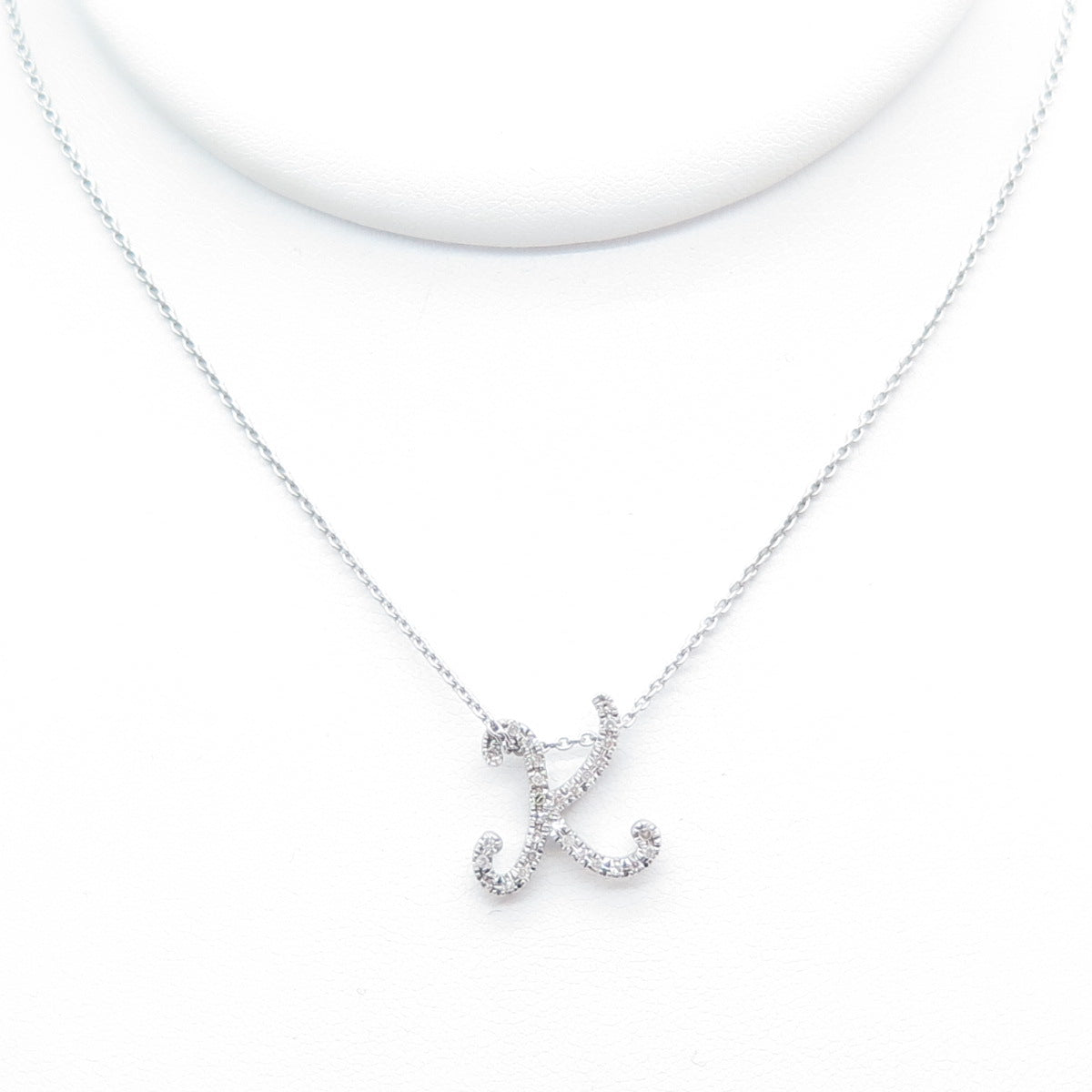 CAROL BRODIE MLD Sterling Silver Real Diamond Letter K Pendant Necklace 16-18"