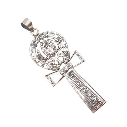 800 Silver Vintage Egyptian Ankh Oxidized Charm Pendant