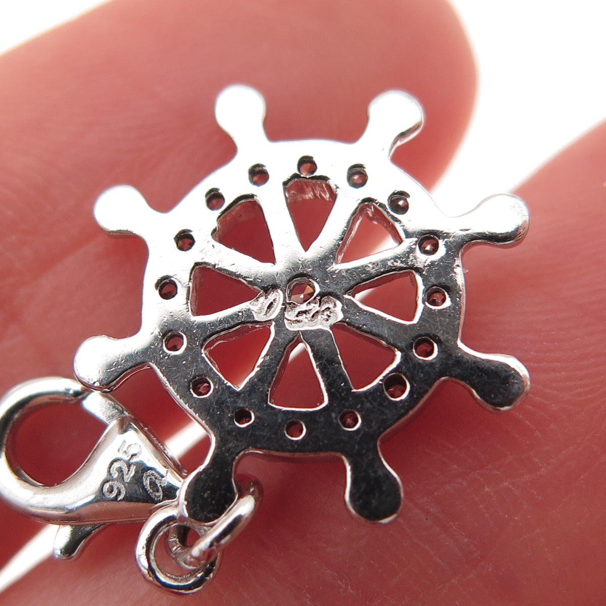 925 Sterling Silver Round-Cut C Z Ship's Wheel Lobster Lock Charm Pendant
