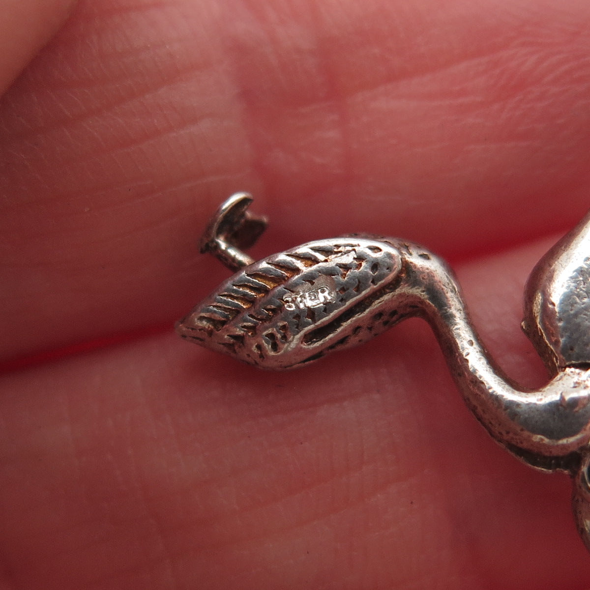 925 Sterling Silver Vintage Pelican Oxidized Mini Charm Pendant