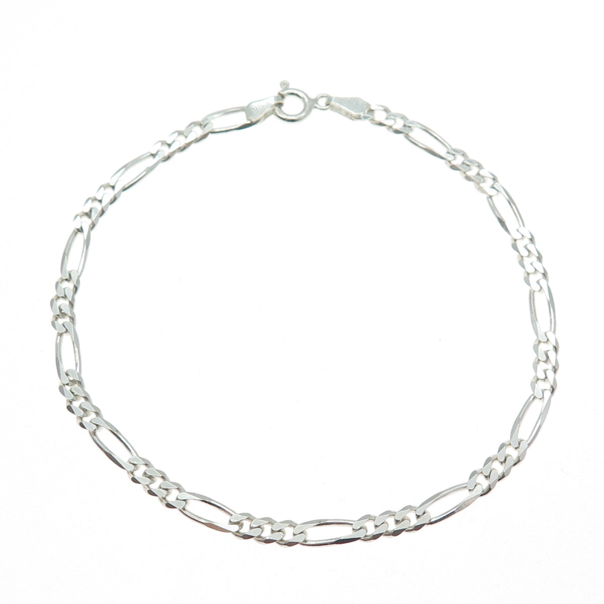 925 Sterling Silver Vintage Italy Figaro Link Bracelet 8"