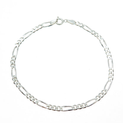 925 Sterling Silver Vintage Italy Figaro Link Bracelet 8"