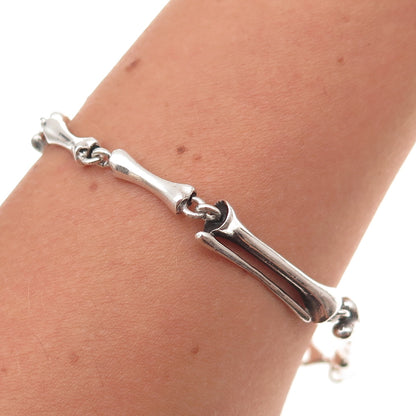 925 Sterling Silver Vintage Modernist Bone Link Oxidized Bracelet 8.25"