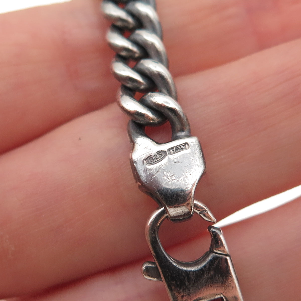 925 Sterling Silver Vintage Italy Cuban Link Oxidized Bracelet 7.75"