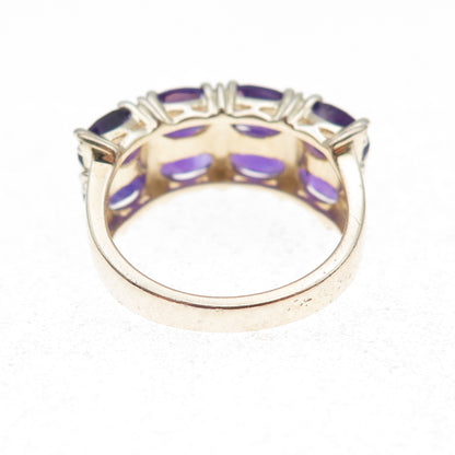 Ross Simons 925 Sterling Silver Gold Plated Real Diamond & Amethyst Ring Size 6