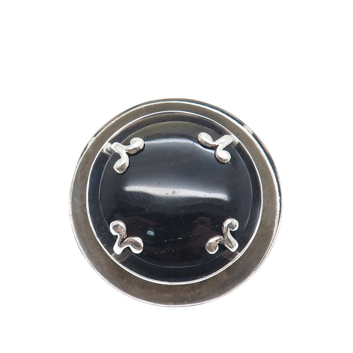 ABBOTT GOTTSHALL 925 Sterling Vintage Mexico Black Tiger Eye Pin Brooch /Pendant