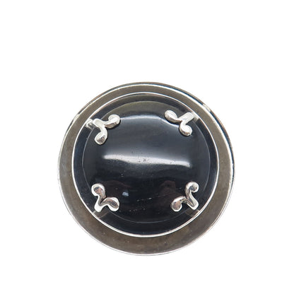 ABBOTT GOTTSHALL 925 Sterling Vintage Mexico Black Tiger Eye Pin Brooch /Pendant