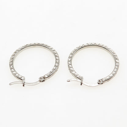 925 Sterling Silver Diamond-Cut Hoop Earrings