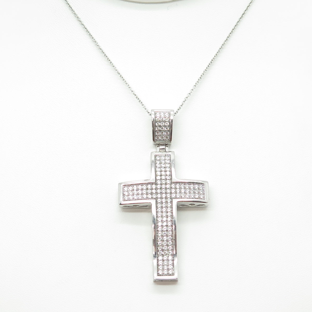 925 Sterling Silver Round-Cut C Z Sparkle Cross Cable Chain Necklace 20"