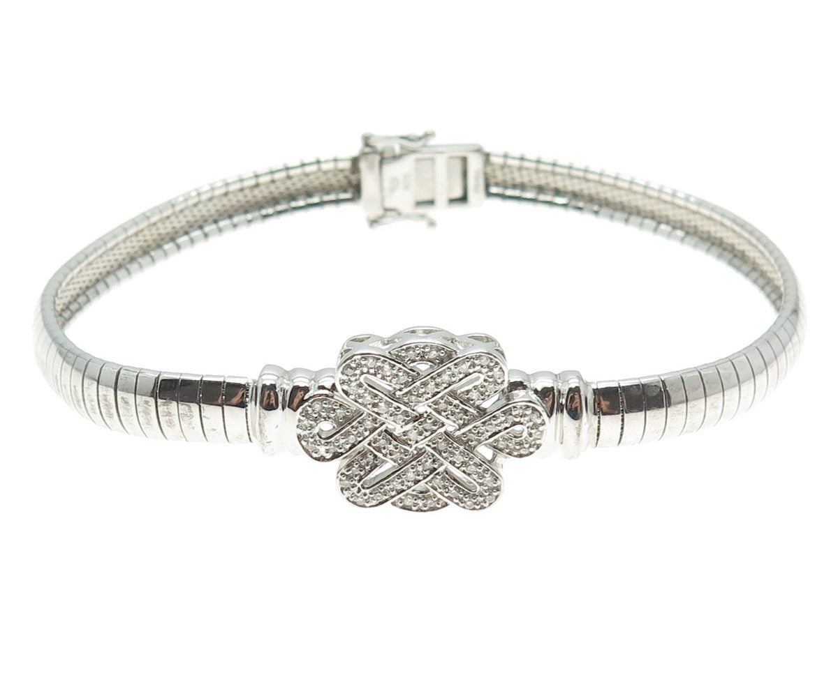 925 Sterling Silver Real Round-Cut Diamond Celtic Knot Omega Link Bracelet 8"