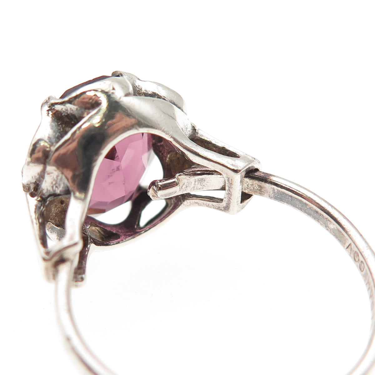 Sarah Coventry Sterling Silver Vintage Real Amethyst Adjustable Ring Size 6.5