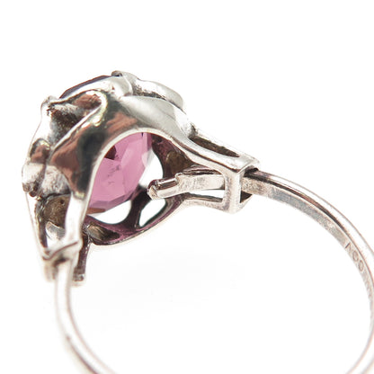 Sarah Coventry Sterling Silver Vintage Real Amethyst Adjustable Ring Size 6.5