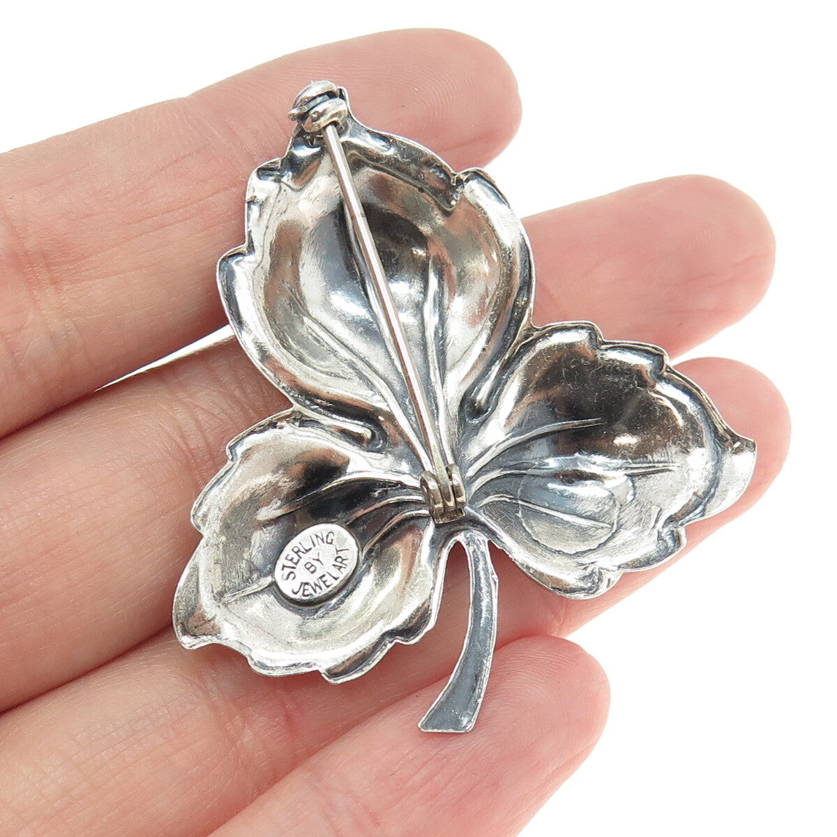 JEWELART 925 Sterling Silver Antique Art Deco Leaf Pin Brooch