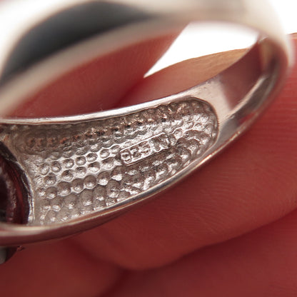 925 Sterling Silver Vintage Real Oval-Cut Red Garnet Modernist Ring Size 9