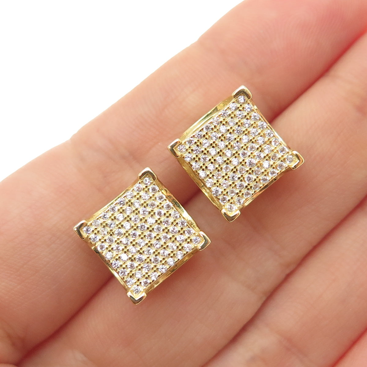 925 Sterling Silver Gold Plated Round-Cut C Z Stud Earrings