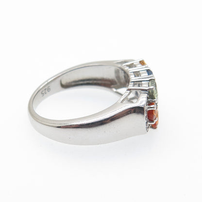 925 Sterling Silver Real Multi-Color Sapphire & White Topaz Cluster Ring Size 7