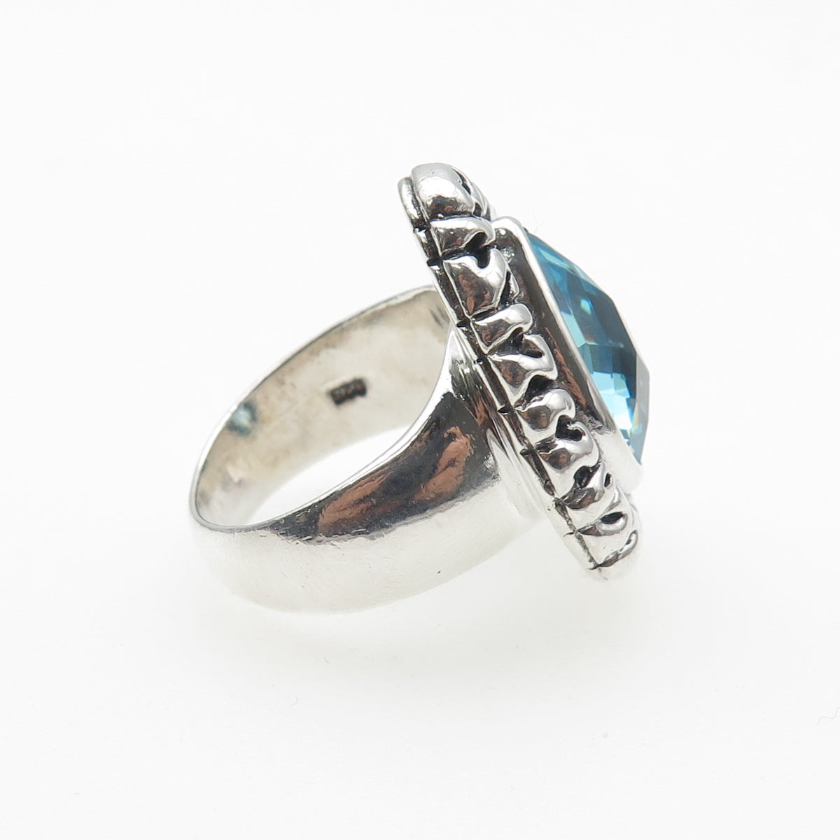 925 Sterling Silver Vintage Pear-Cut Blue C Z Teardrop Oxidized Ring Size 7