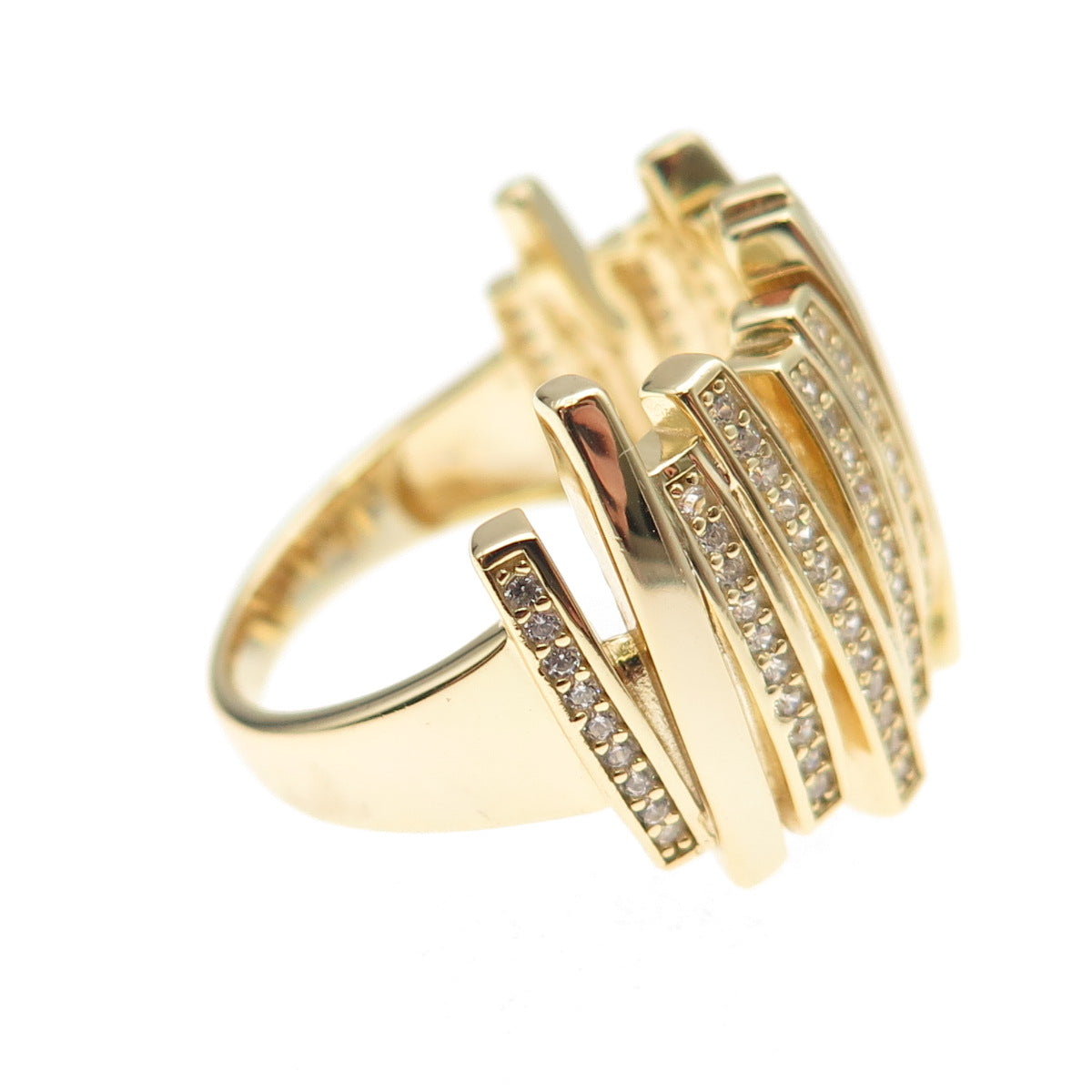 925 Sterling Silver Gold Plated Round-Cut C Z Modernist Ribbed Ring Size 9.25