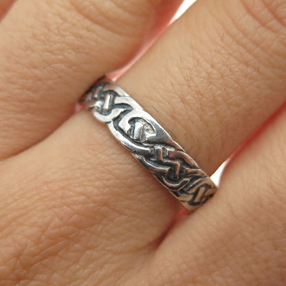 925 Sterling Silver Vintage Celtic Knot Oxidized Band Ring Size 11.25