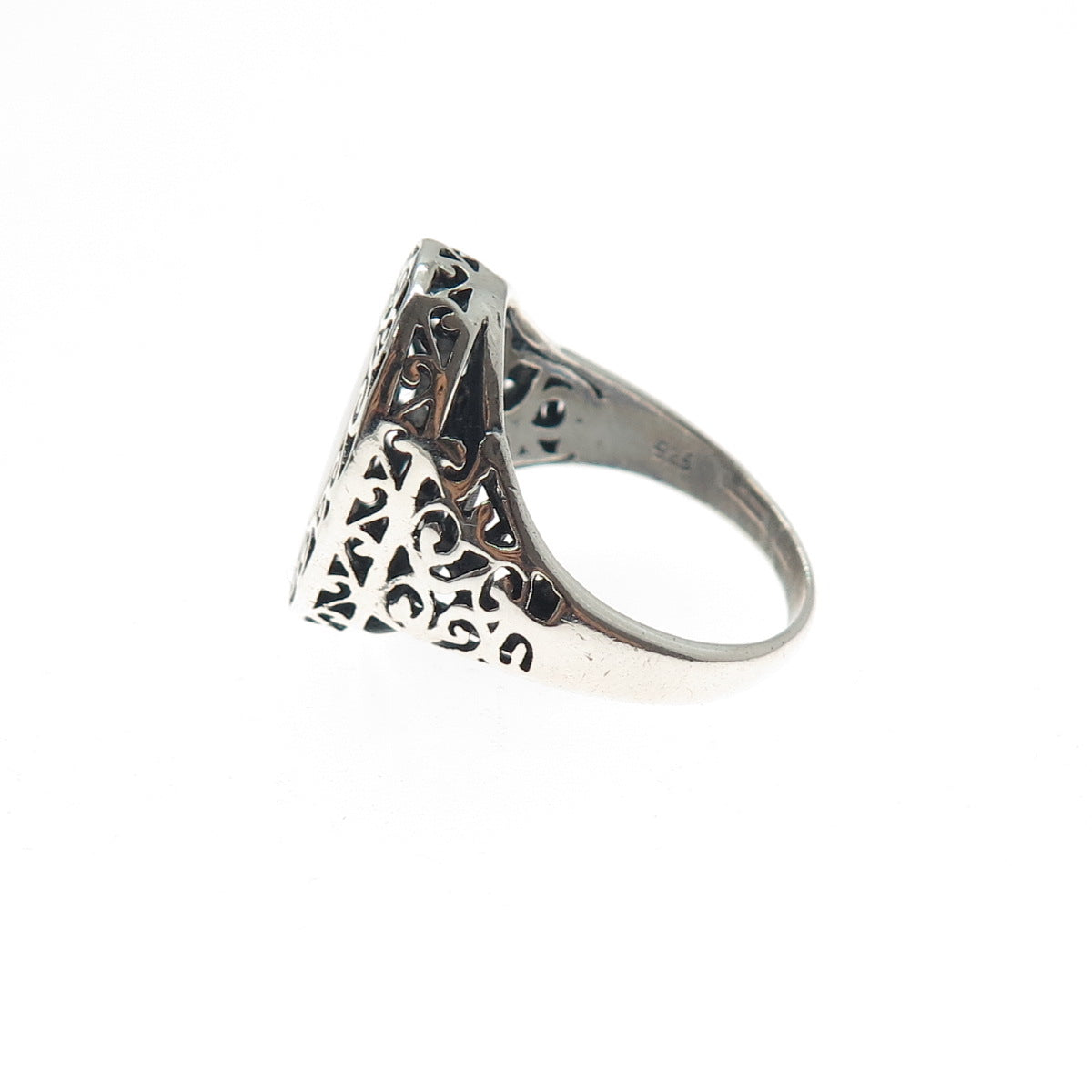 925 Sterling Silver Vintage Real MOP Modernist Swirl Ring Size 7.25