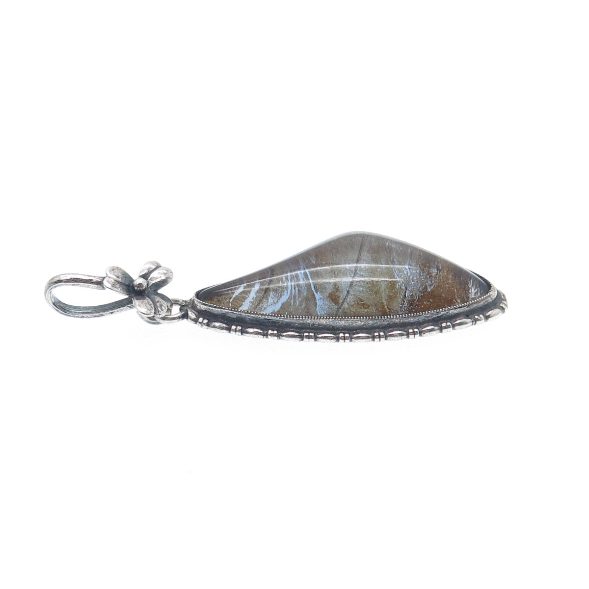 925 Sterling Silver Antique England Monarch Butterfly Wing Flower Pendant