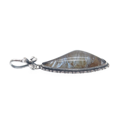 925 Sterling Silver Antique England Monarch Butterfly Wing Flower Pendant