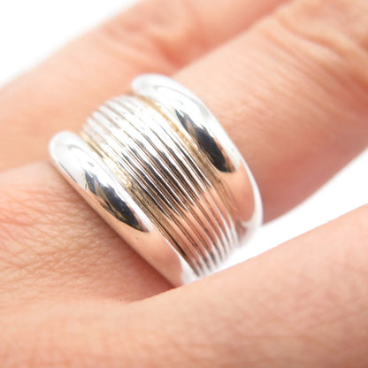 925 Sterling Silver Vintage Concave Striped Ring Size 7.25