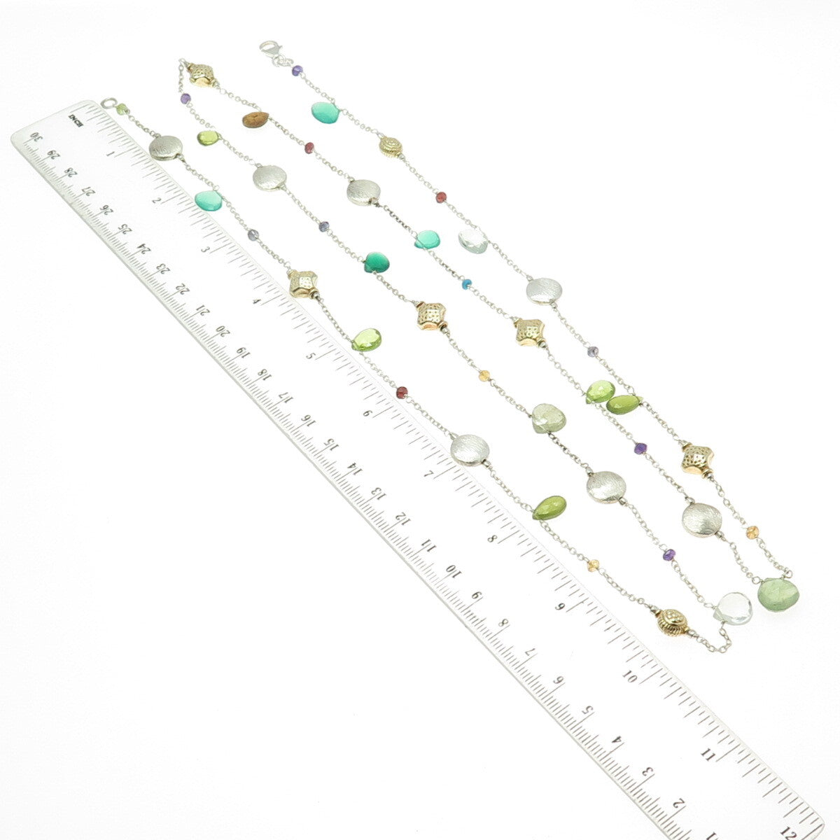 925 Sterling Silver Chalcedony Peridot Citrine Garnet Tanzanite Gem Necklace 40"