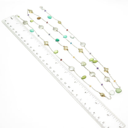 925 Sterling Silver Chalcedony Peridot Citrine Garnet Tanzanite Gem Necklace 40"