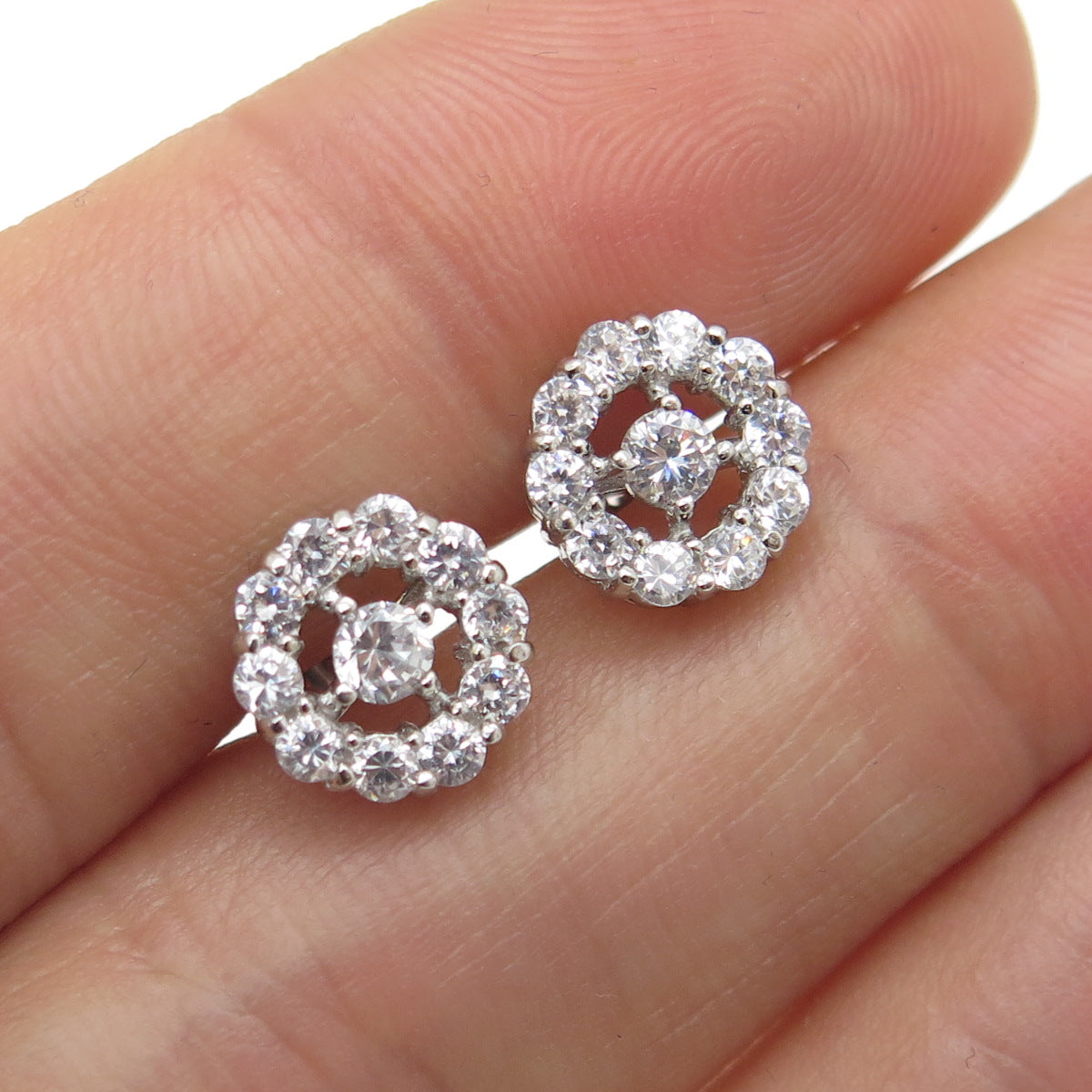 14K White Gold Round-Cut C Z Circle of Life Stud Earrings