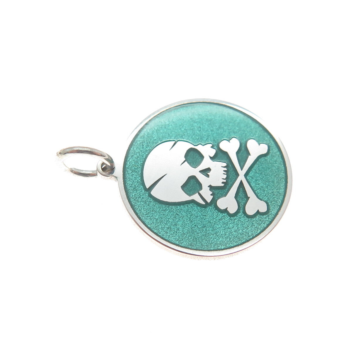 925 Sterling Silver Mint Green Enamel Skull Crossbones Minimalist Charm Pendant