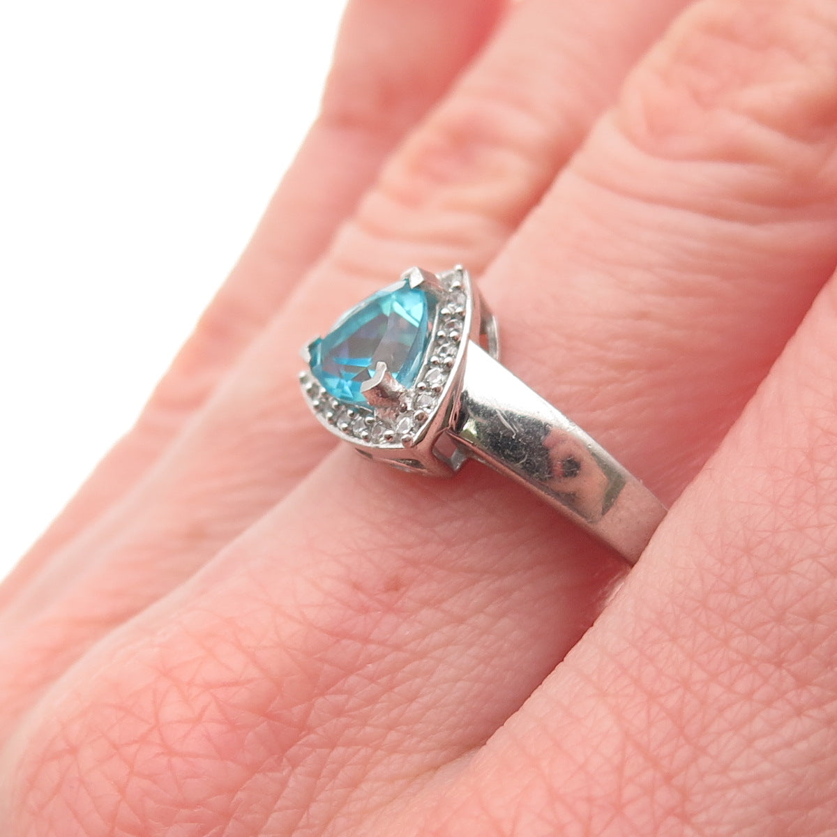 925 Sterling Silver Real Apatite & White Topaz Ring Size 7.25