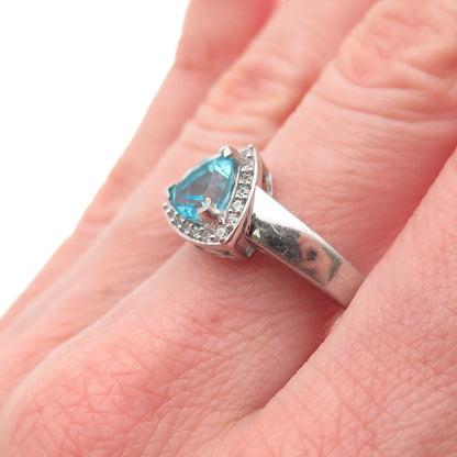 925 Sterling Silver Real Apatite & White Topaz Ring Size 7.25