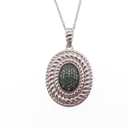 Joseph Schmid 925 Sterling Silver Real Green Diamond Cable Chain Necklace 18"