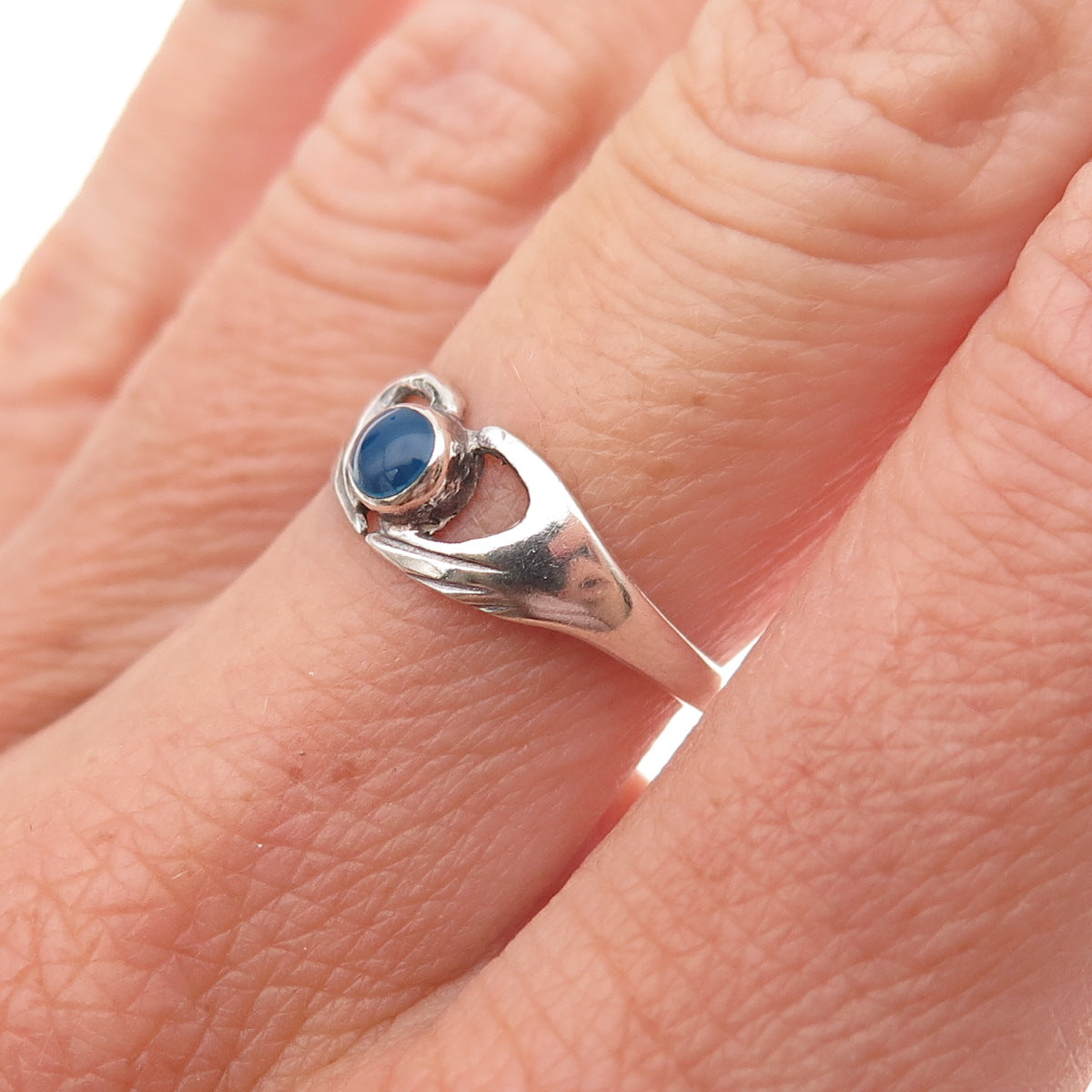 925 Sterling Silver Vintage Enamel Irish Claddagh Oxidized Ring Size 6.75