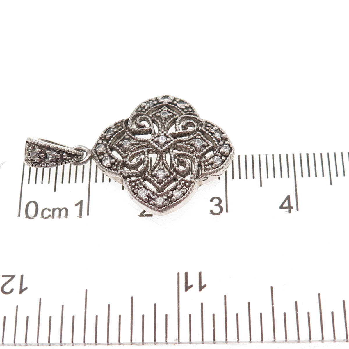 925 Sterling Silver Vintage Round-Cut C Z Cross Oxidized Charm Pendant